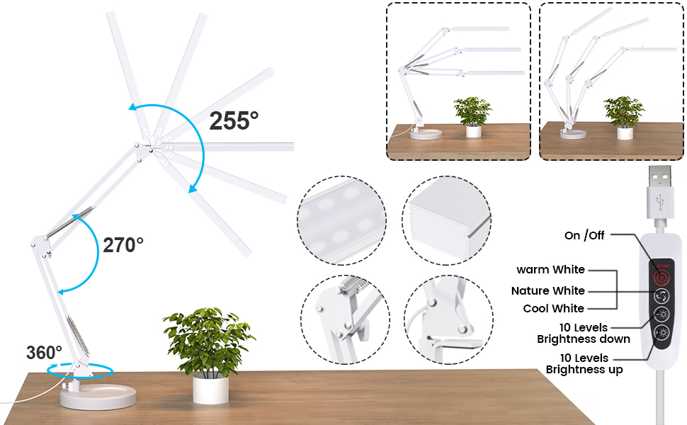 SKYLEO Desk Lamp LED Dimmable LED Table Lamp with Clip and Base Eye
