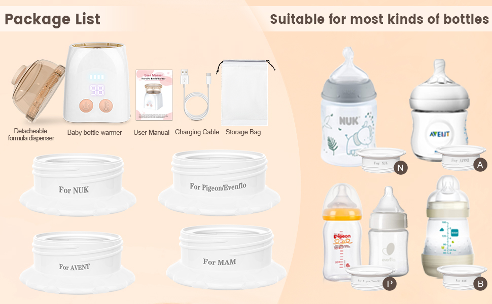 Bottle Warmer, Hopebig Baby Bottle Warmer with 4 Adapters