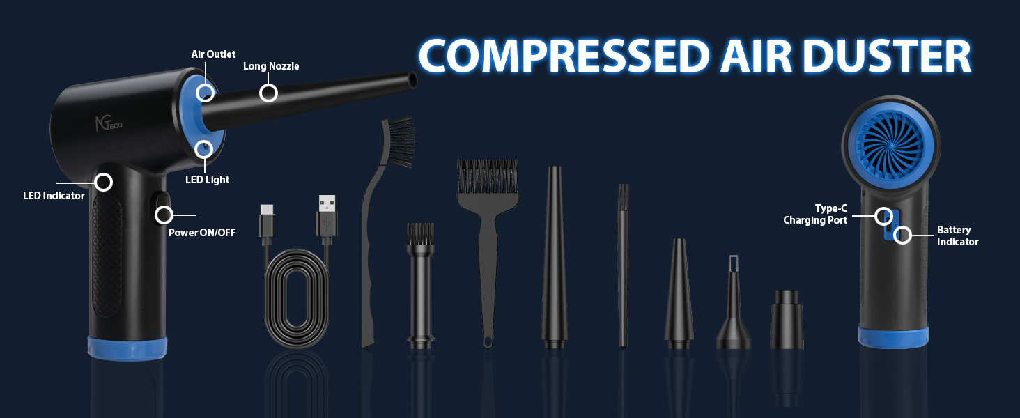 NGTeco Compressed Air Duster 3Gear 91000RPM,6000mAh