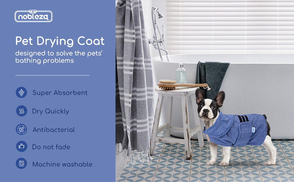 Nobleza Dog Drying Coat S Dog Bathrobe Dog Towel Robe Dog Dressing Gown