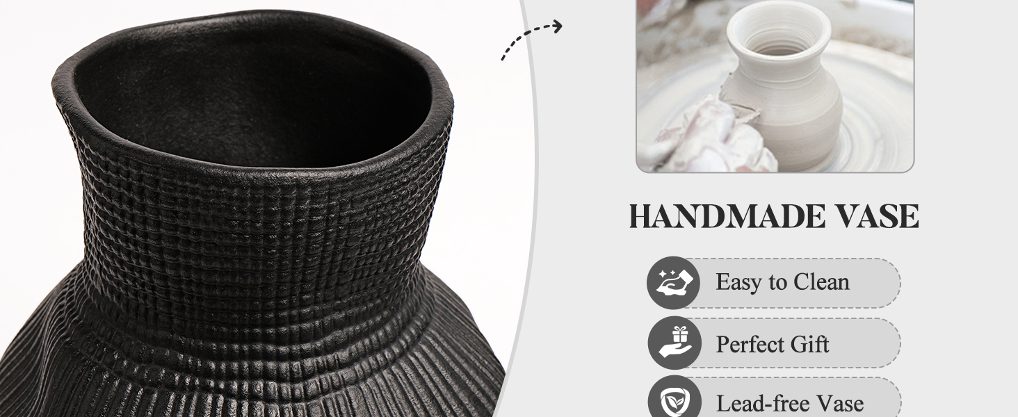Ceramic Vase Black Flower Vase Home Decor, Matte Textured