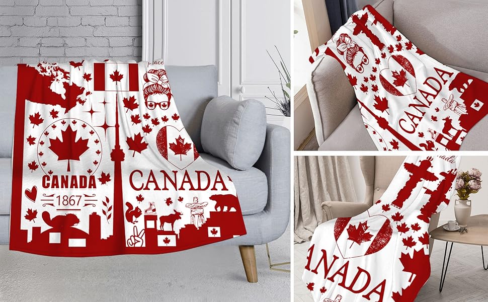 Canadian Gifts, 50x60 Inch Canada Blanket Cozy Throw Blankets Canada