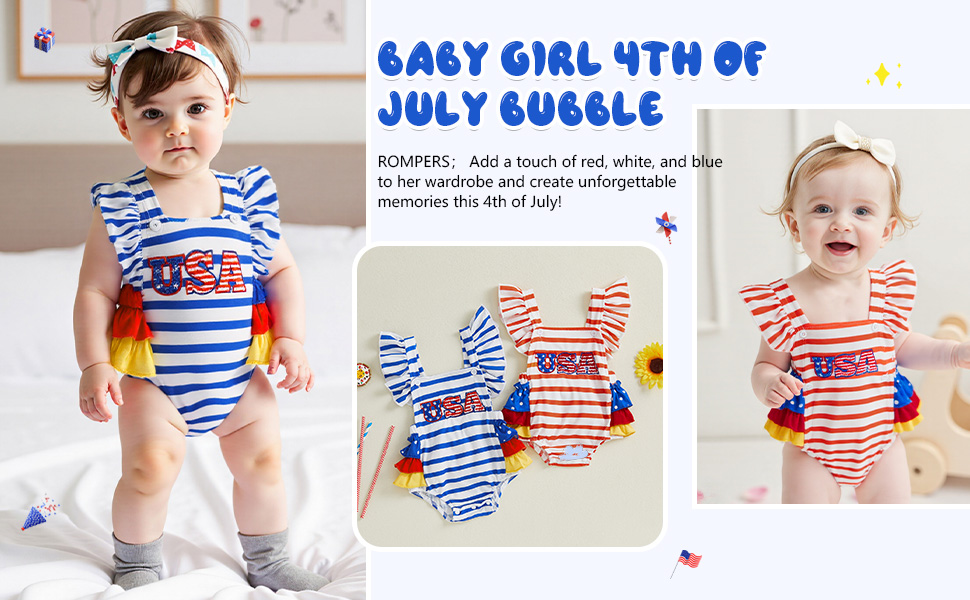 baby girl 4th july outfit newborn girl 4th july romper infant girl 4th july clothes bubble romper