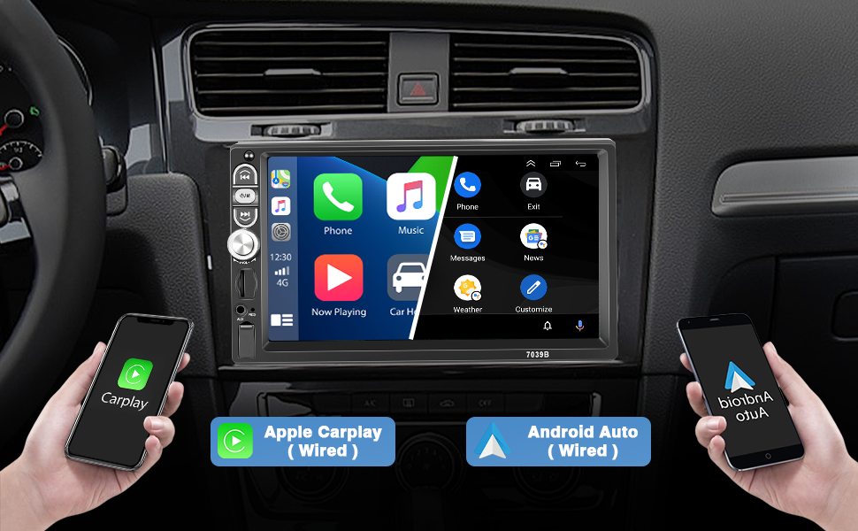 7 Inch Apple CarPlay Single Din Touchscreen Car Stereo Android Auto 1 Din Car Radio with