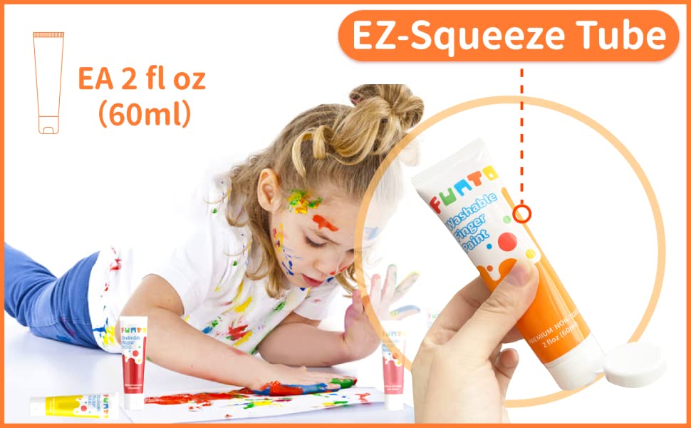 Funto Washable Finger Paint for Kids, Safe & Non-Toxic Finger Painting for Toddlers 1-3, Bath Paint, Toddler Art Painting Supplies, Kids Age 1 2 3 4 5 6+, 10 Assorted Colors(2.1 fl.oz) 11 squeeze tube