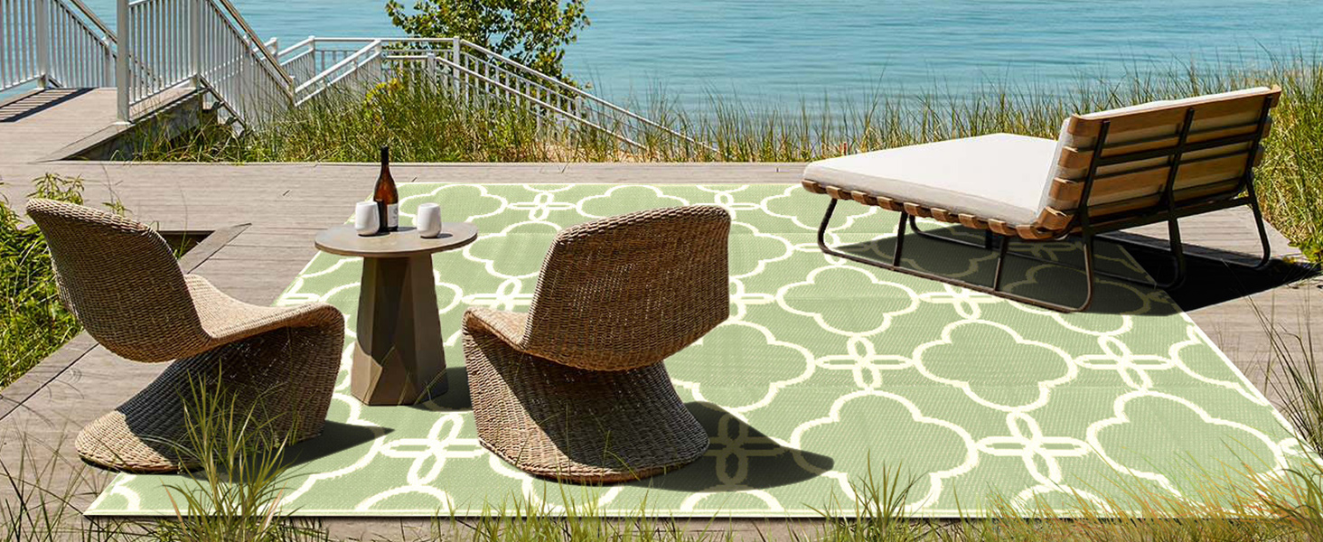 Patio beach Plastic Straw Rug green backyard