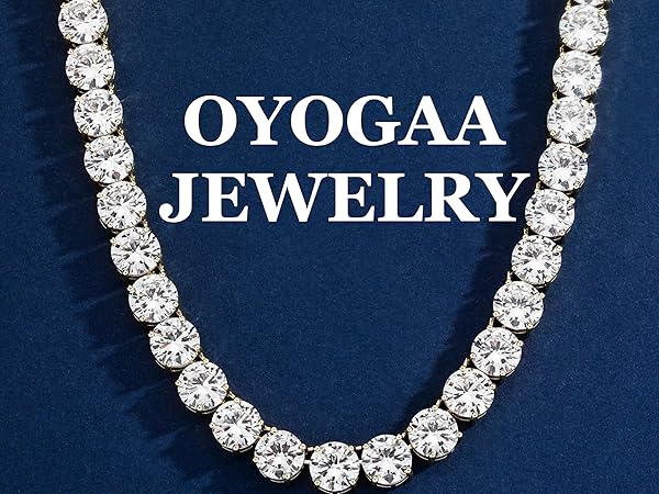 OYOGAA 10MM Tennis Chain Necklace 14K Gold Silver 5a+ Cubic