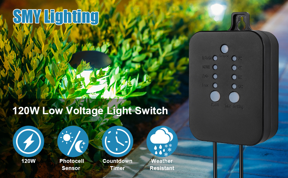 SMY Lighting Low Voltage LED Landscape Lighting Timer and Photocell Sensor Switch Input 1224V