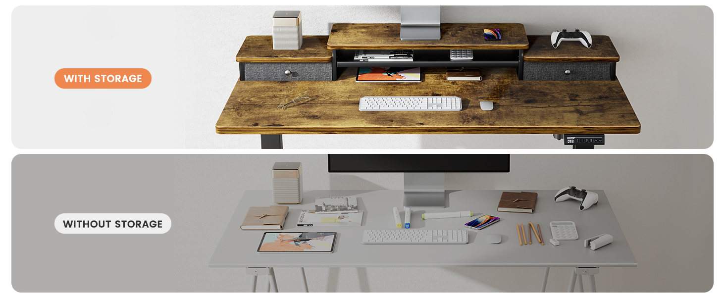 ErGear Electric Standing Desk with Double Drawers, 55x28