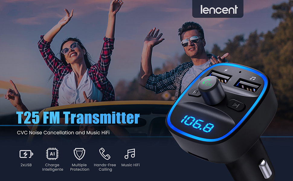 LENCENT FM Transmitter, Bluetooth FM Transmitter Wireless Radio Adapter