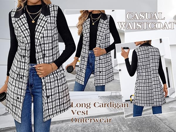 Amazon.com: IDEALSANXUN Long Tweed Plaid Vest Women 2025