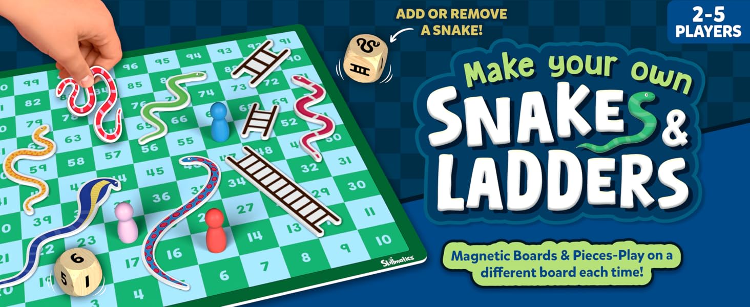 Skillmatics Snakes & Ladders, classic strategy game, gifts for boys, girls, teens & adults