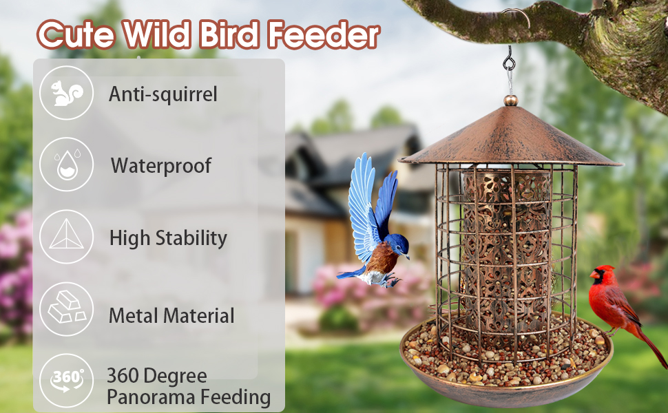 Rnyloas Caged Bird Feeder, Heavy Duty Metal Bird Feeder