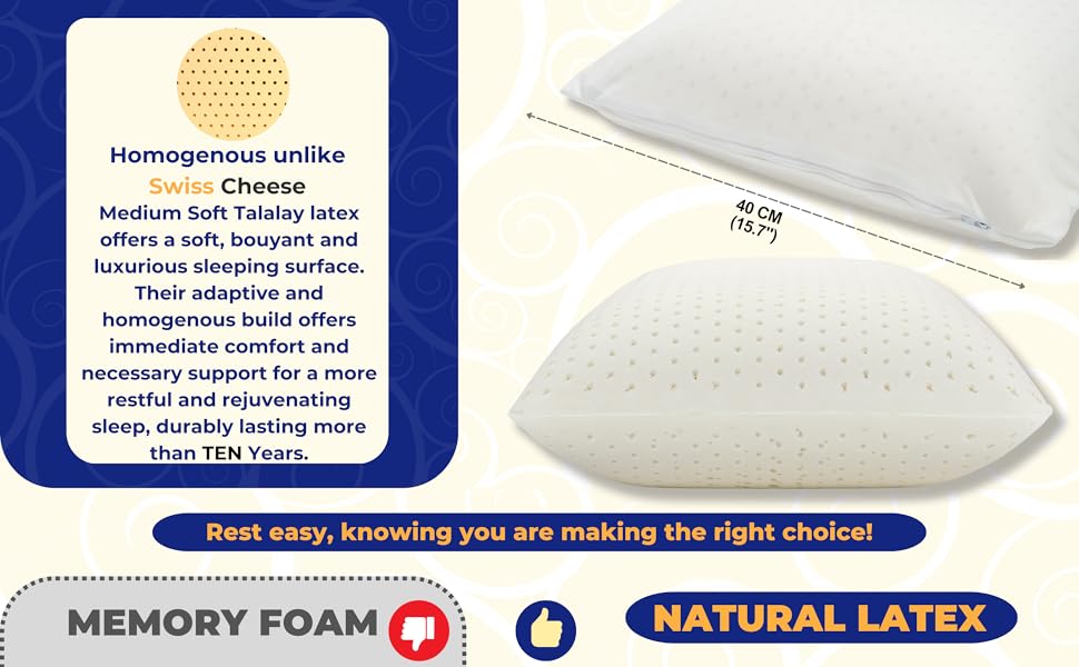 Talalay 100 Natural Premium Latex Pillow, Pressure Relief, Supreme