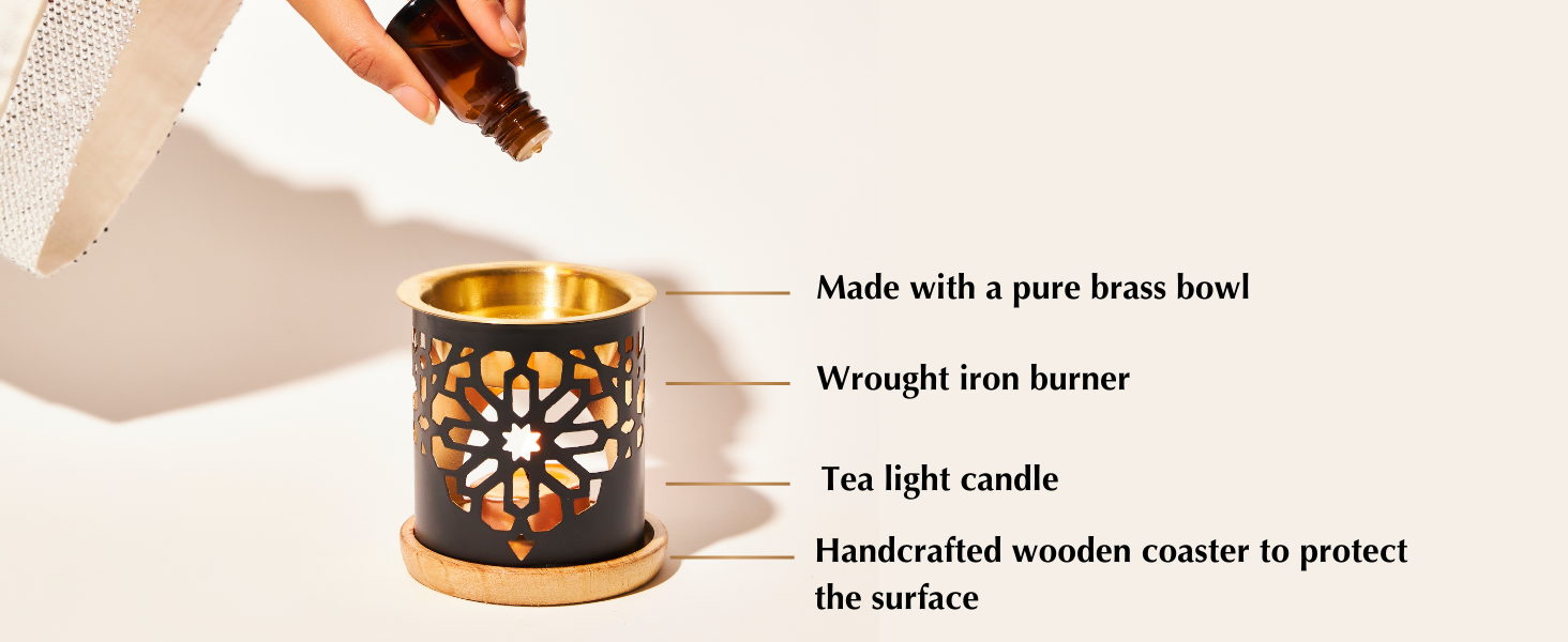 Dukhni Oil Burner Brass Burner with Candle Use for Essential Oil, Aroma Oil, Diffuser Oils