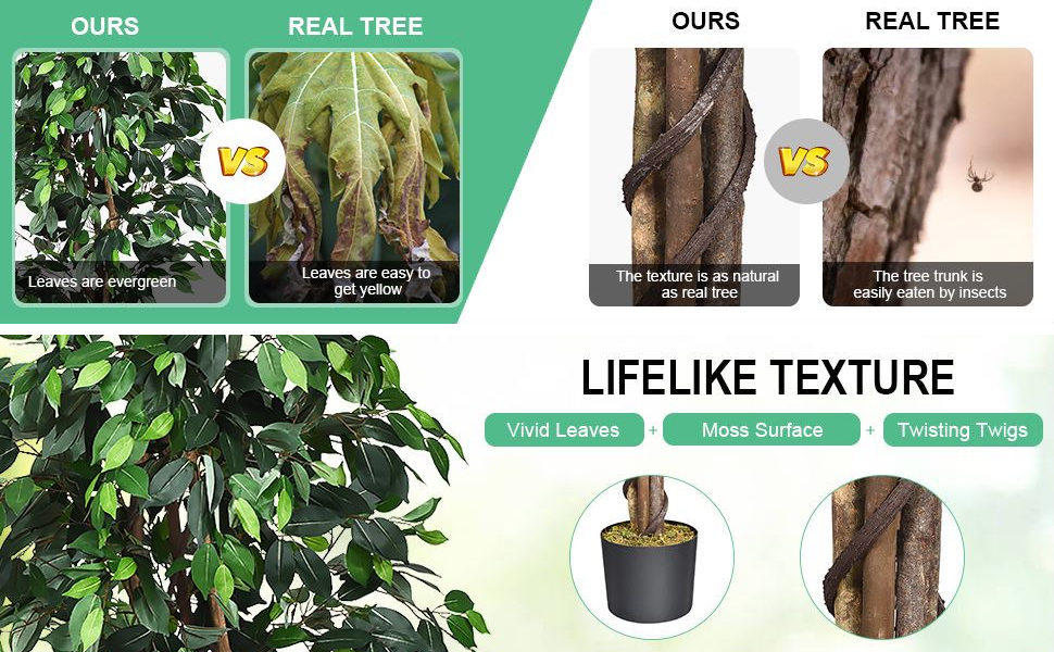 COSTWAY 4FT/6FT Artificial Ficus Tree, Outdoor Fake Ficus Plants with Plastic Pot, Lightweight