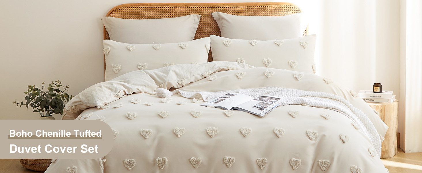 Nayoroom Boho Duvet Cover Set King Size Beige Tufted