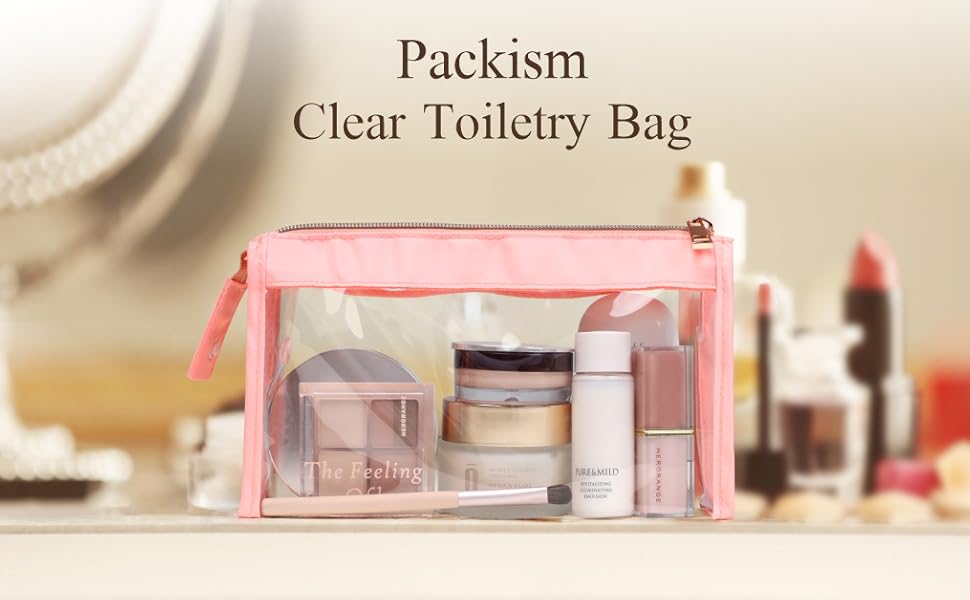 PACKISM Clear Makeup Bags, Perfect Size TSA Approved Toiletry Bag for Travel