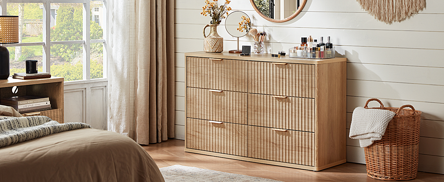 LEYAOYAO Fluted 6 Drawers Dresser for Bedroom, 48&#34; Wide Modern Chest of Drawers with Metal Handle