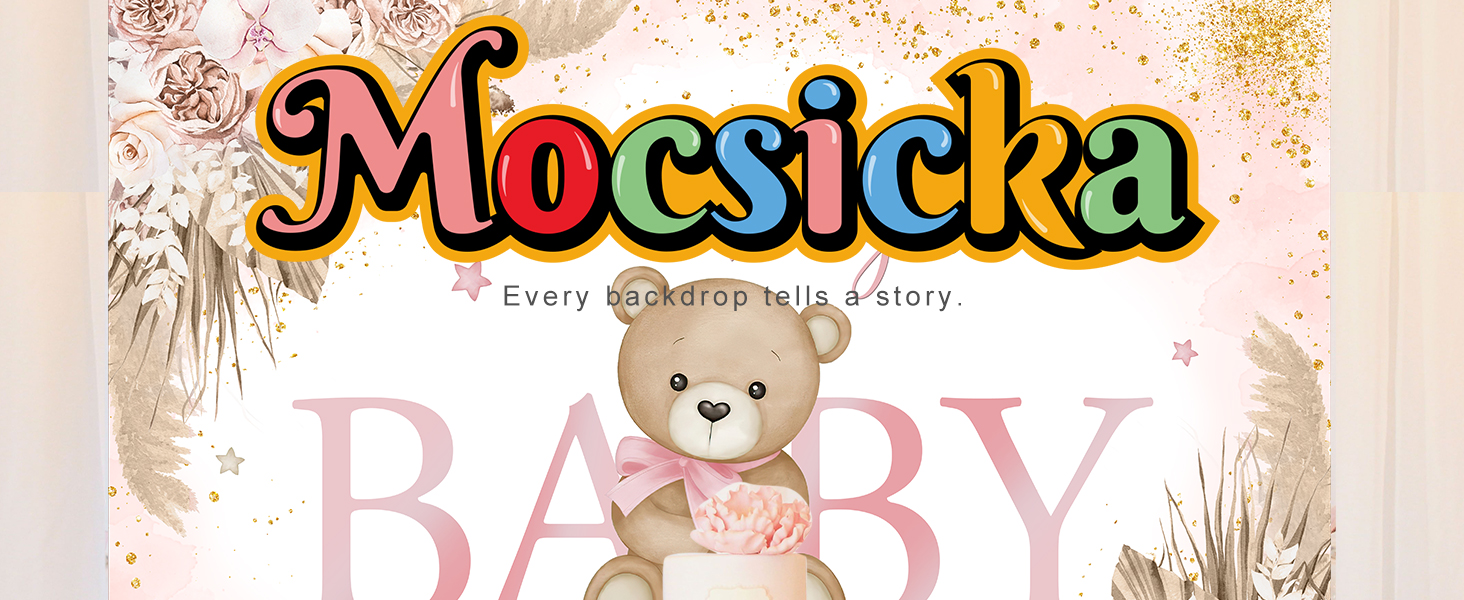 Girl Bear Baby Shower Backdrop