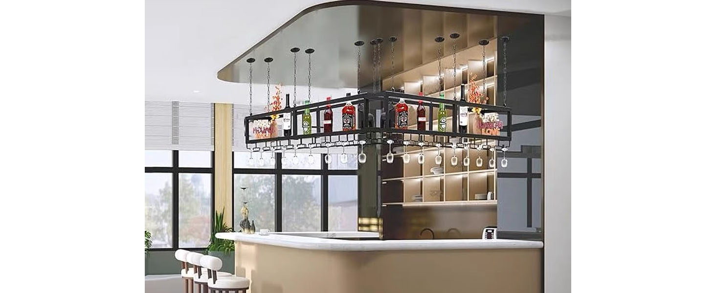 Hanging Wine Rack with Glass Holder