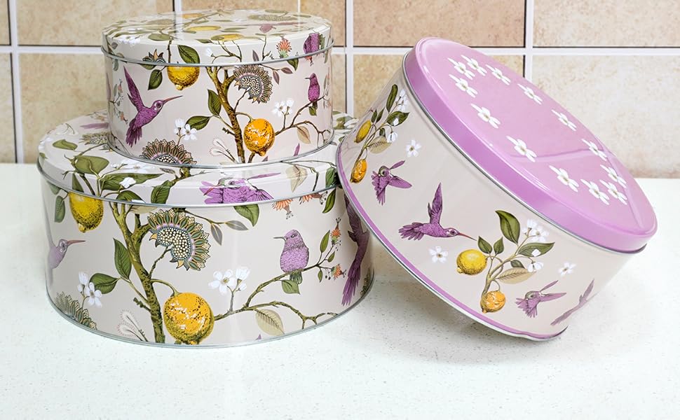 Set of 3 Round Nesting Cake Storage Tins airtight baking round large