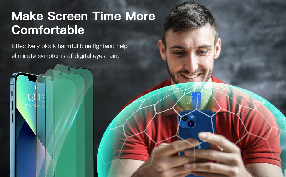 Anti Blue Light Screen Protector for iPhone 13 Pro Max, 3
