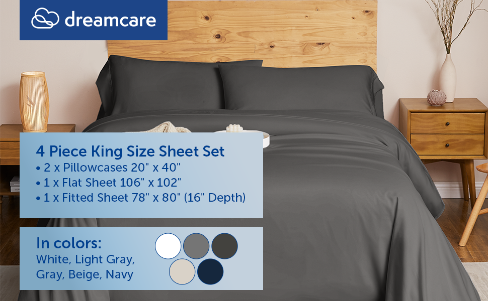DREAMCARE 100% Viscose from Bamboo Cooling Sheets for Hot Sleepers - King Size Bed Sheets Set (Gray) OEKO-TEX STANDARD 1 Aad48e74 9ace 40bf A5b5 47c8f41dbb4c. CR0,0,970,600 PT0 SX970 V1