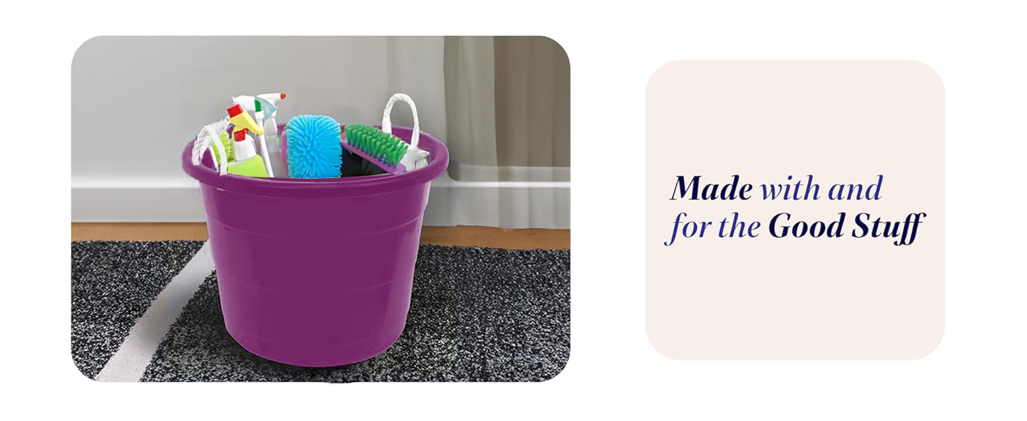 Homz 17 Gallon Indoor Outdoor Storage Bucket w/ Rope Handles, Orchid (2 Pack)