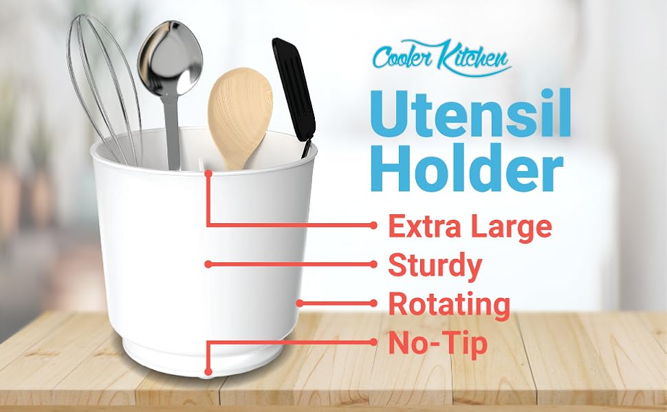 Extra Large Rotating White Utensil Holder Caddy with Sturdy NoTip
