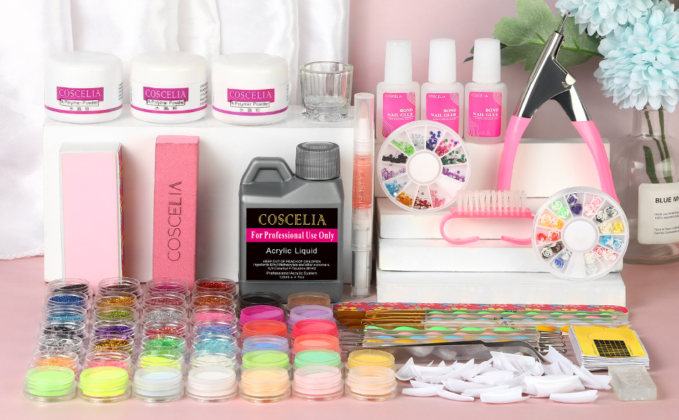 COSCELIA Acrylic Nail Kit AllInOne Acrylic System Multi Color Acrylic Powder and Liquid Set