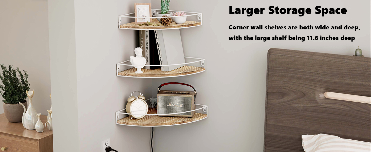 YXDXF Corner Floating Shelves, Corner Wall Shelf with Cable