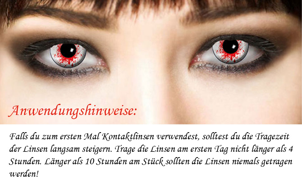 Hinweise, Kontaktlinse, weiß, blutig