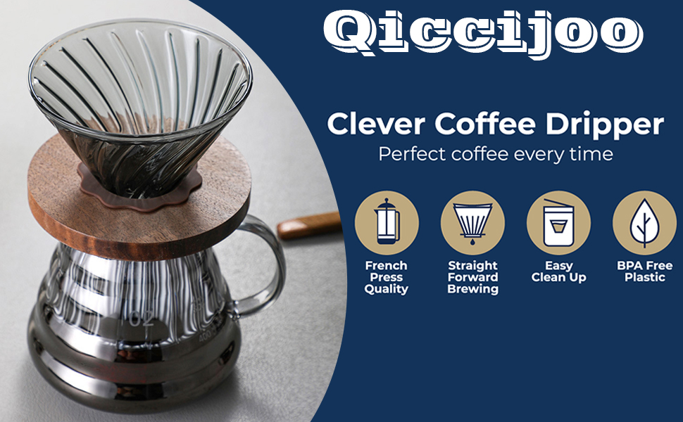 Qiccijoo Pour Over Coffee Maker Set,Drip Coffee Maker with 100 pcs V01 Paper Filter,20 oz Borosilicate Glass Carafe,Portable Coffee Dripper Brewer for Home Cafe Restaurant Camping, 600ml 15 Pour Over Coffee Maker Set C1