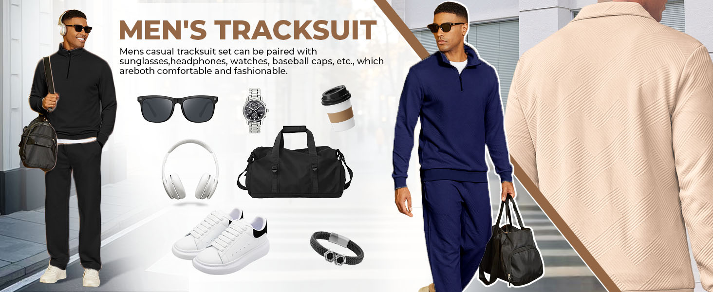2 piece men sweatsuit 1/4 zip mens tracksuit 80s outfit for men casual formal outfits