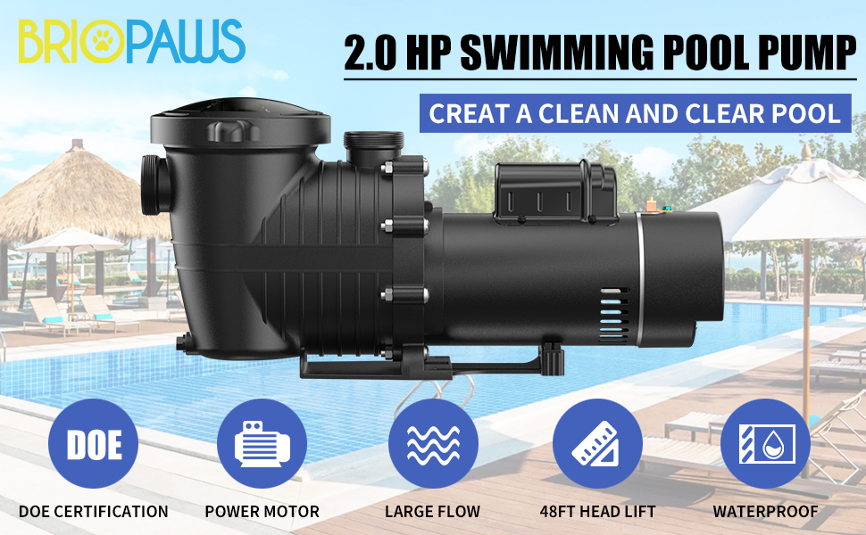 BRIOPAWS Pool Pump 2.0 HP Inground,Dual Voltage 115V/230V
