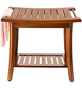 Utoplike Teak Shower Bench Seat with Handles, Portable Wooden Spa Bathing Stool with Storage Towe...