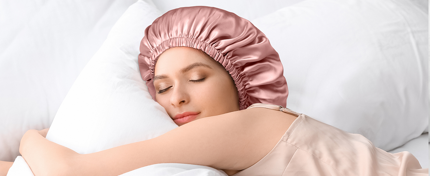 Double Layered 100% Silk Bonnet for Women, 22 Momme Pure Mulberry Silk Sleep Cap