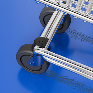 Nahaufnahme eines Metallmesswerkzeugs oder Messgeräts mit präzisen Markierungen und Radmechanismus vor blauem Hintergrund.