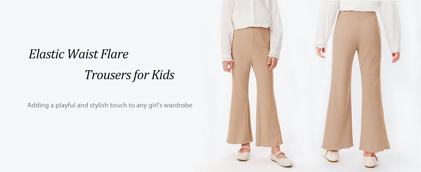 Girls Pants Ribbed Elastic Waist Flare Pants Toddler Ruffle Bell Bottoms Pants 4-12 Years