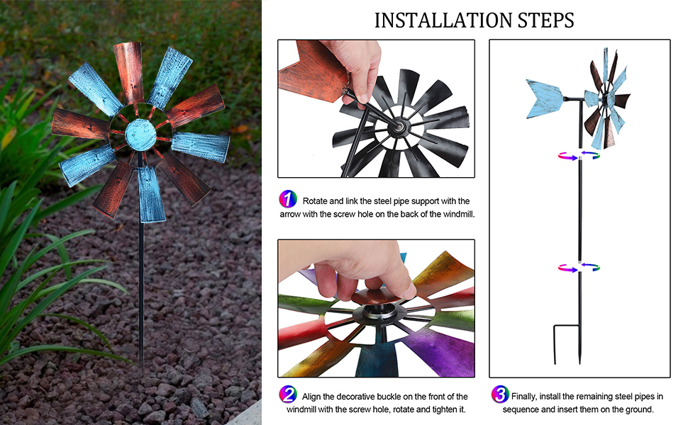 Solar Wind Spinner, Outdoor Metal Stake Yard Spinners, Garden Wind Catcher Wind Mills
