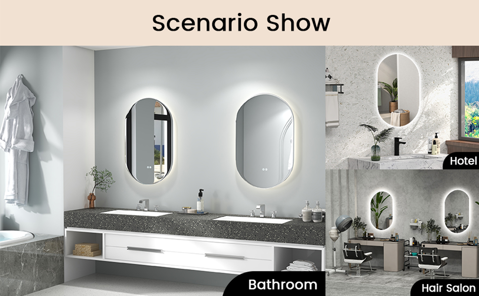 Tangkula 32" x 20" Oval LED Wall Mirror, Backlit Dimmable