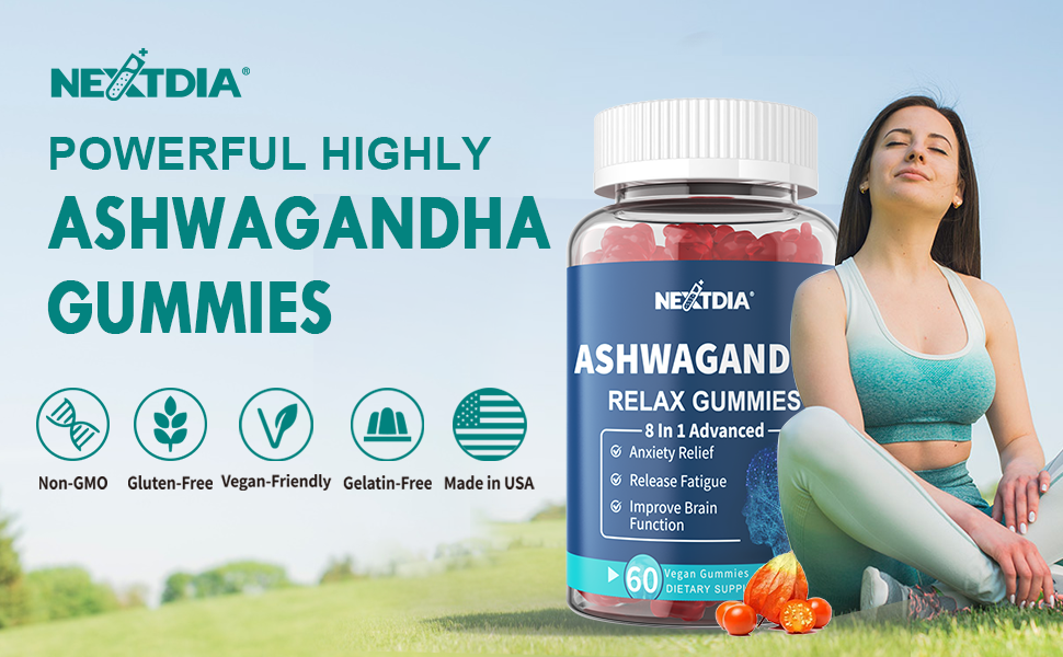 NextDia Ashwagandha Gummies with Rhodiola, Ltryptophan