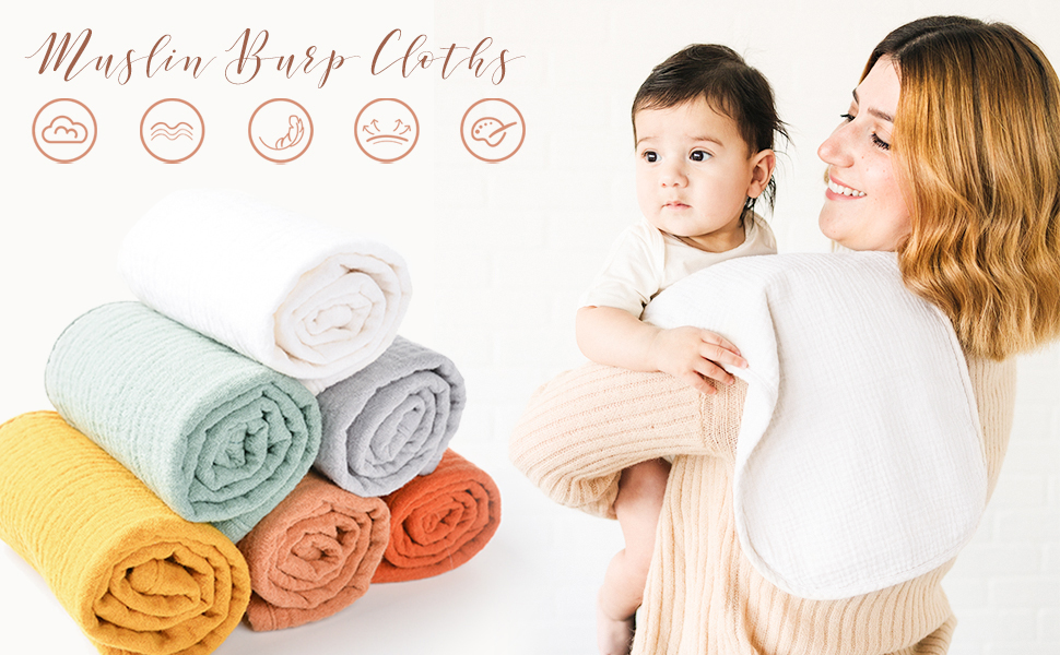 Konssy Muslin Baby Burp Cloths Sets for Unisex 6 Pack