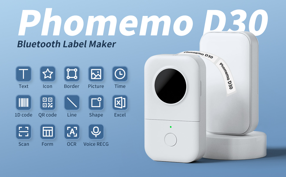 Phomemo D30 Label Printer, Bluetooth Wireless Mini Pocket Smartphone