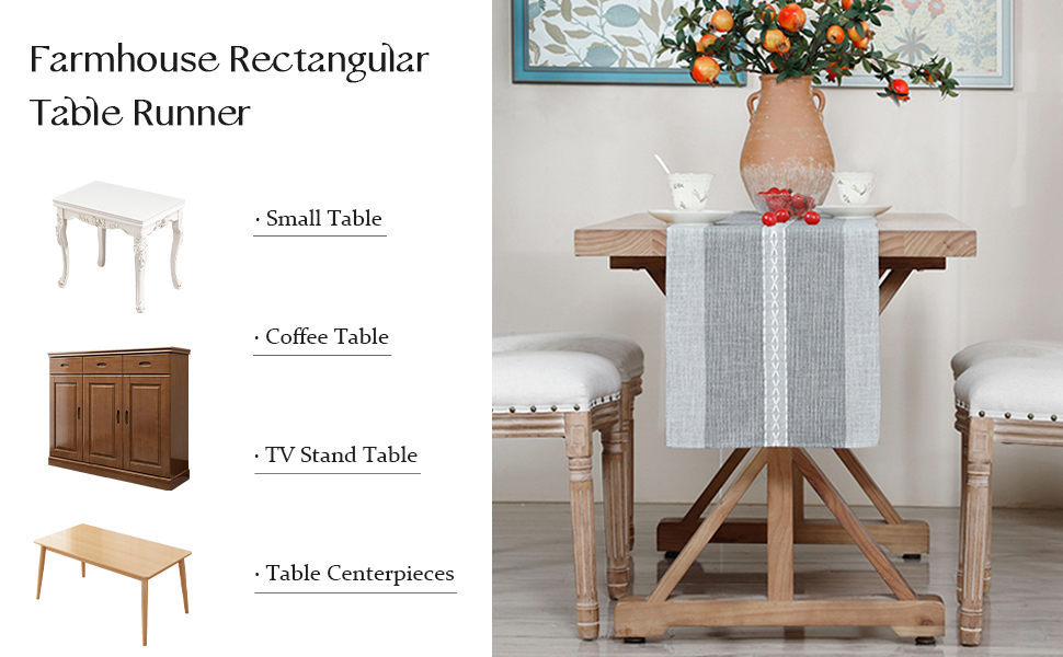 Farmhouse Braided Striped Table Runner Rustic Embroidery