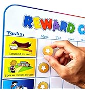 Large Magnetic Reward Chart for Kids - 127 Pre-Written Stickers (Including Potty Training) + 30 C...