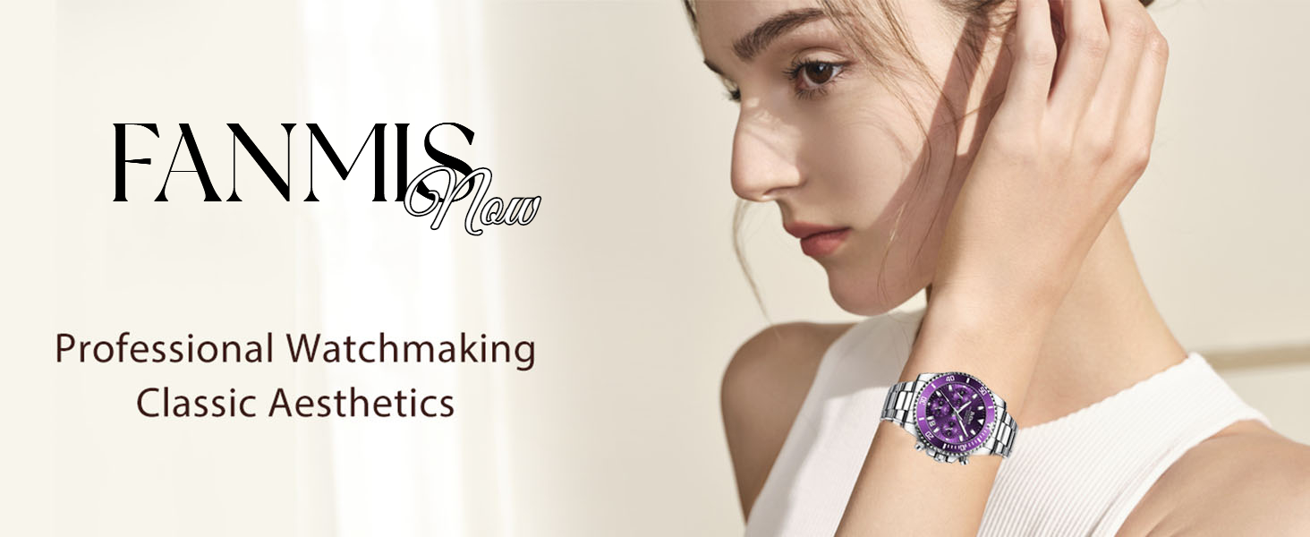 FANMIS Women Elegant Chronograph Rotatable Bezel Mineral Glass Luminous Watch