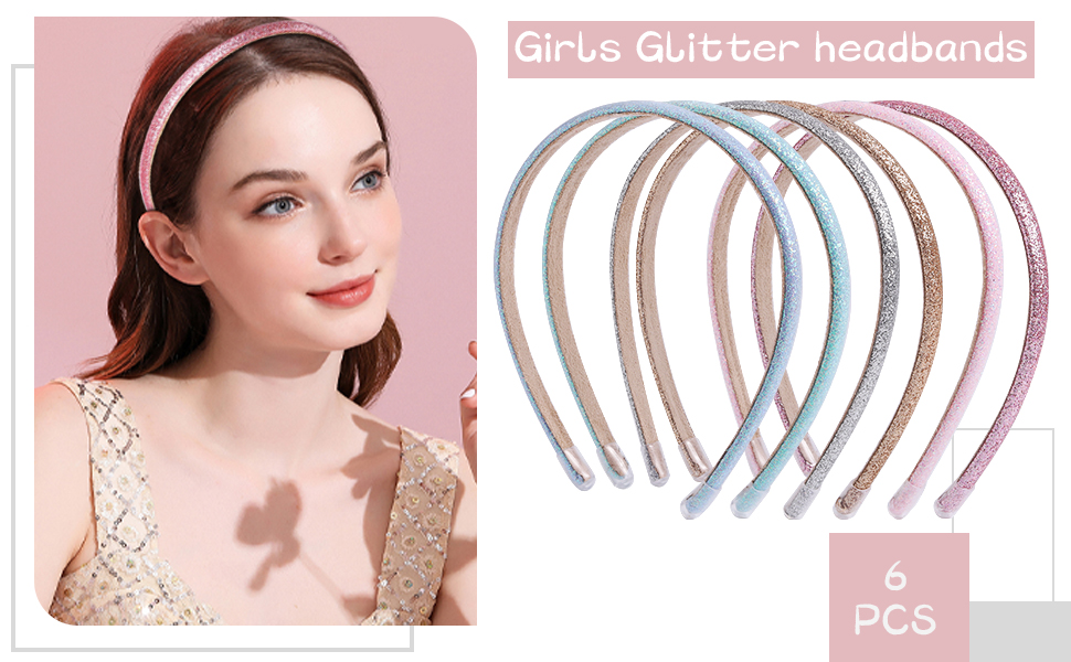 Fishdown Thin Glitter Headbands for Girls,Glitter Sequin