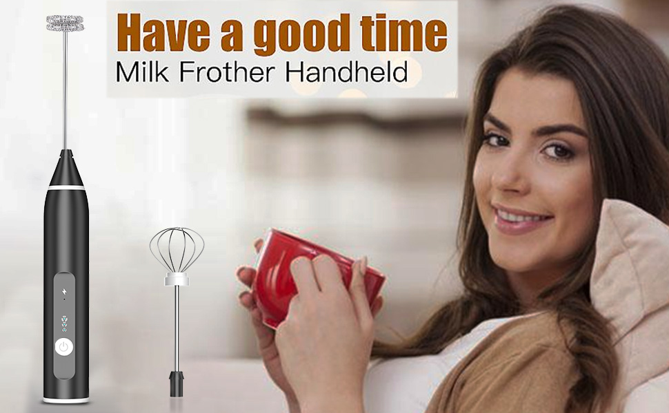 Milk Frother, Rechargeable Milk Frother Electric 3 Speeds